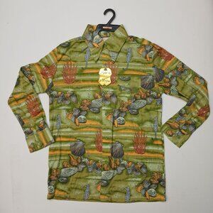 mens 70s vintage print disco shirt xl wide collar long sleeve new w/tags